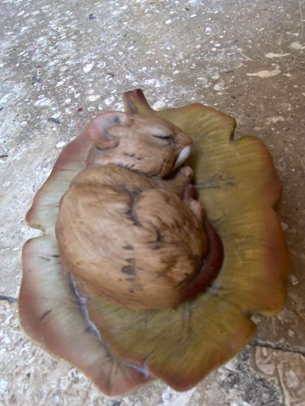 Vintage porcelain Akita chipmunk mouse sleeping  on leaf hand painted Japan numbered