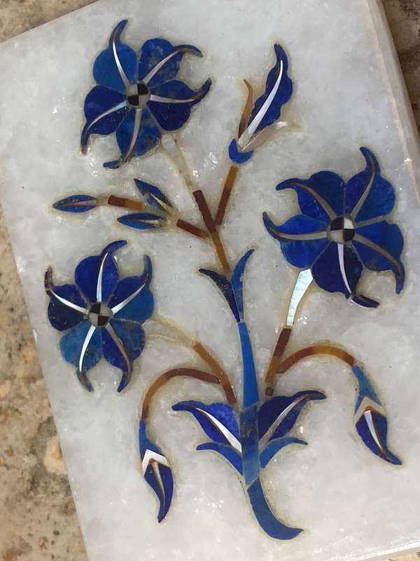 Vintage marble inlay inlaid  trinket box semi precious stone