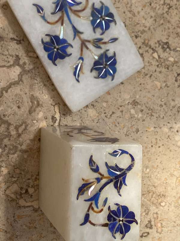 Vintage marble inlay inlaid  trinket box semi precious stone