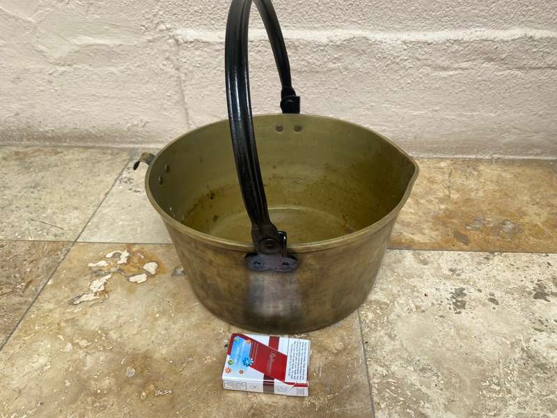 Antique  brass cauldron  brass pot with iron handle