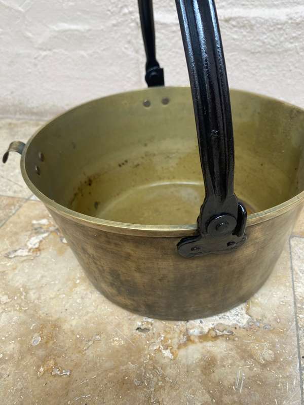 Antique  brass cauldron  brass pot with iron handle