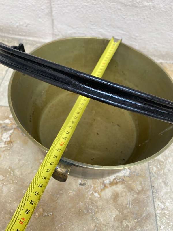 Antique  brass cauldron  brass pot with iron handle