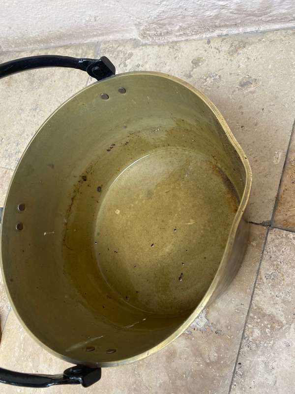 Antique  brass cauldron  brass pot with iron handle