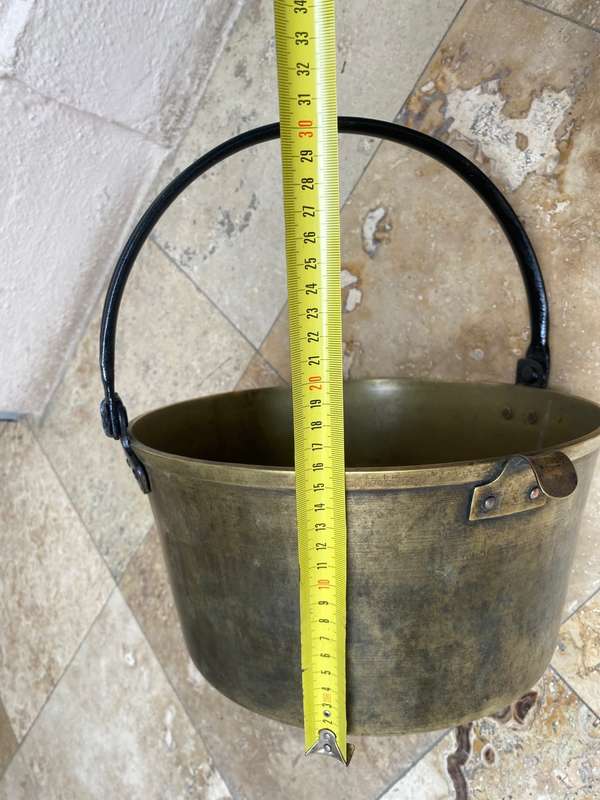 Antique  brass cauldron  brass pot with iron handle