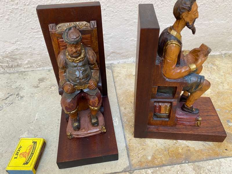 Wood carved bookends hand painted hand carved