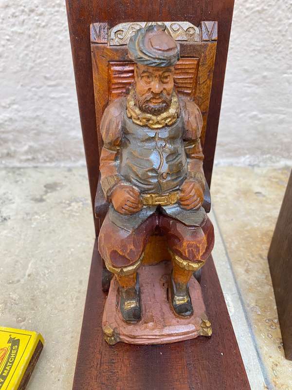 Wood carved bookends hand painted hand carved