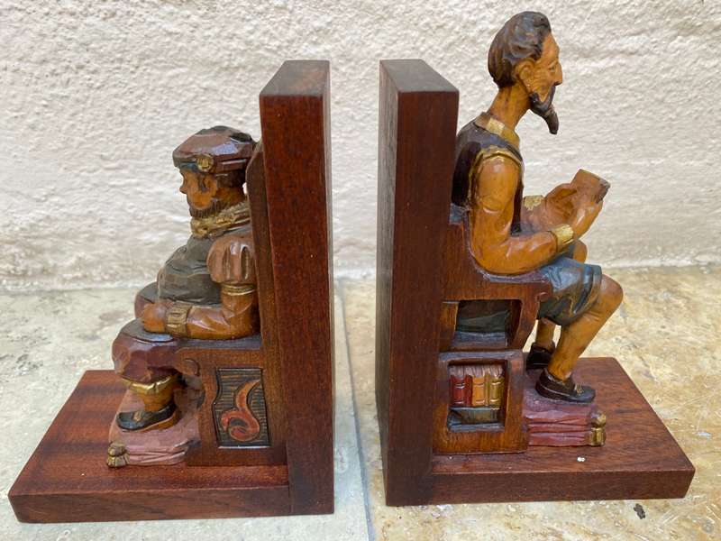 Wood carved bookends hand painted hand carved