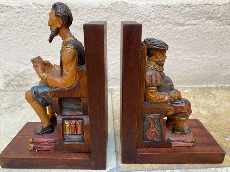 Wood carved bookends hand painted hand carved