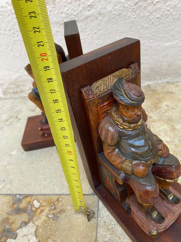 Wood carved bookends hand painted hand carved