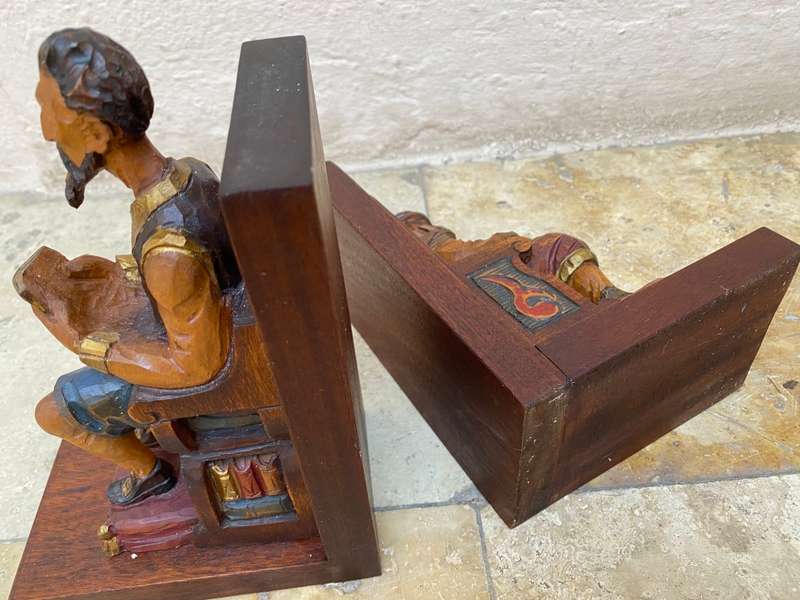 Wood carved bookends hand painted hand carved