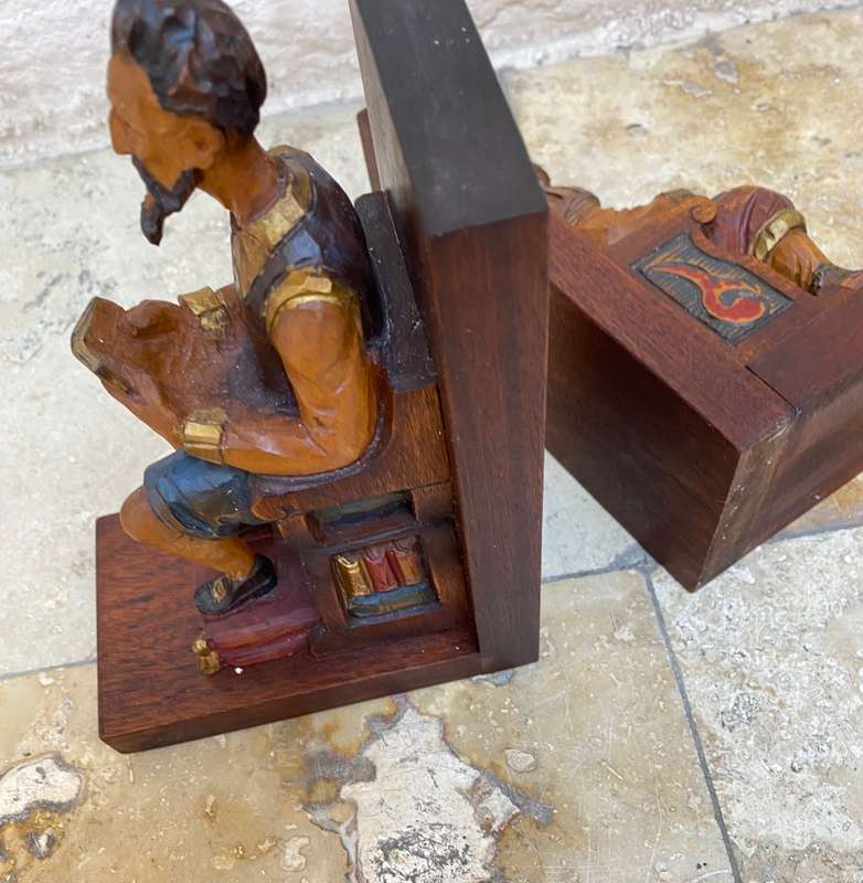 Wood carved bookends hand painted hand carved