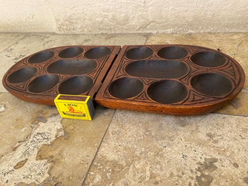 Vintage hand carved wood Mancala Bao game board