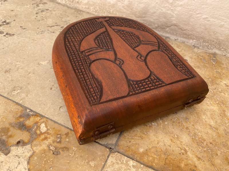 Vintage hand carved wood Mancala Bao game board