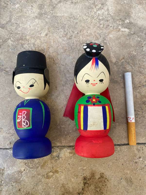 Korean Kokeshi wedding dolls , hand painted bride and groom