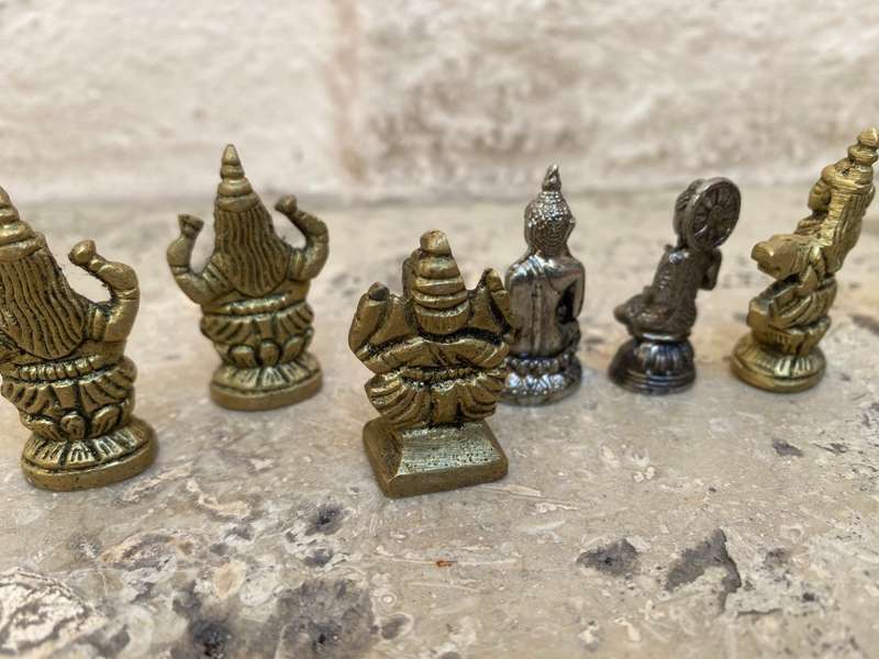 Small Brass Buddha lot of 6 in Turkish purse red black