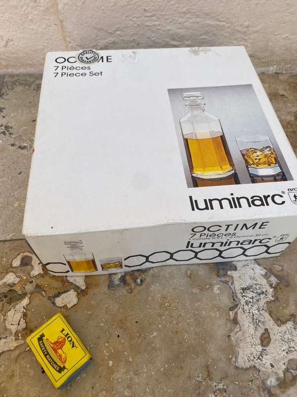 Vintage Luminarc clear Octime decanter glasses x6 unused boxed