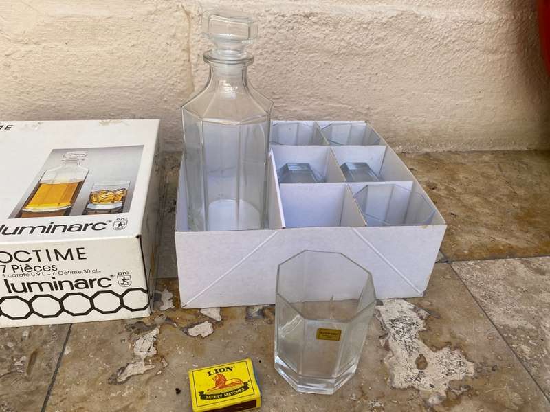 Vintage Luminarc clear Octime decanter glasses x6 unused boxed