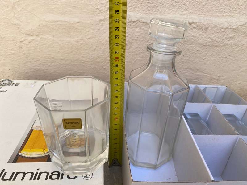 Vintage Luminarc clear Octime decanter glasses x6 unused boxed