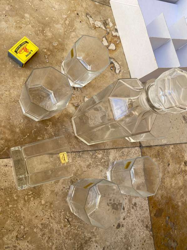 Vintage Luminarc clear Octime decanter glasses x6 unused boxed