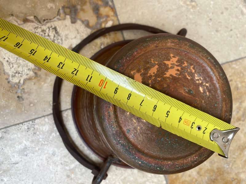 vintage hammered copper cauldron planter with wrought iron handle