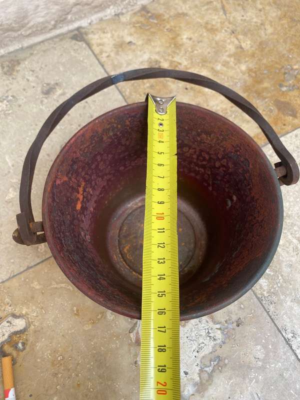 vintage hammered copper cauldron planter with wrought iron handle
