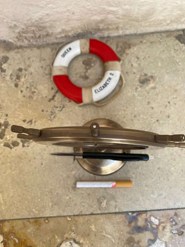 Vintage ships wheel brass pen holder nautical life buoy QE2