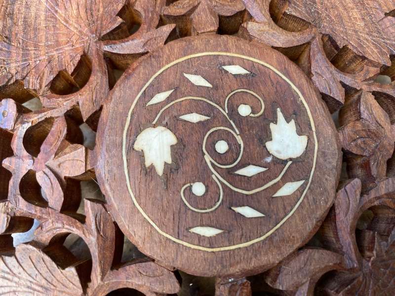 Vintage sheesham bowl and trivet lot inlay inlaid India