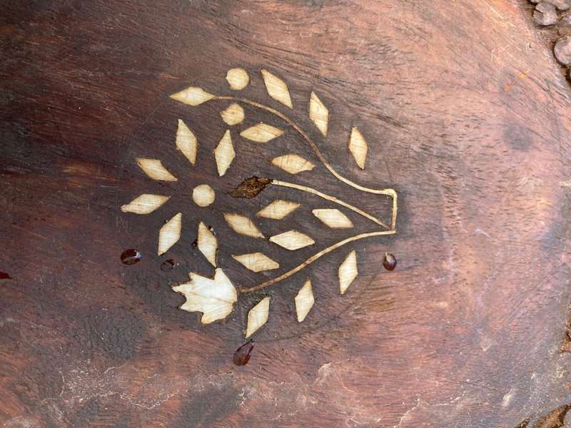 Vintage sheesham bowl and trivet lot inlay inlaid India