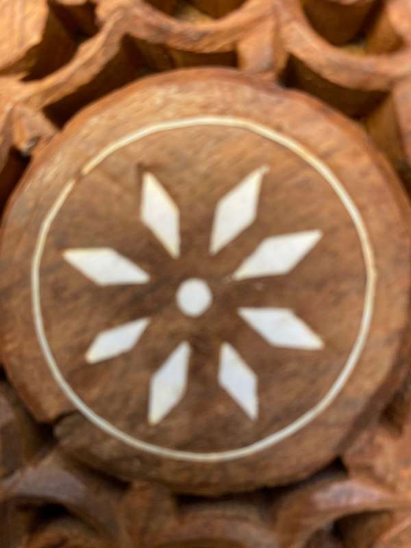 Vintage sheesham bowl and trivet lot inlay inlaid India
