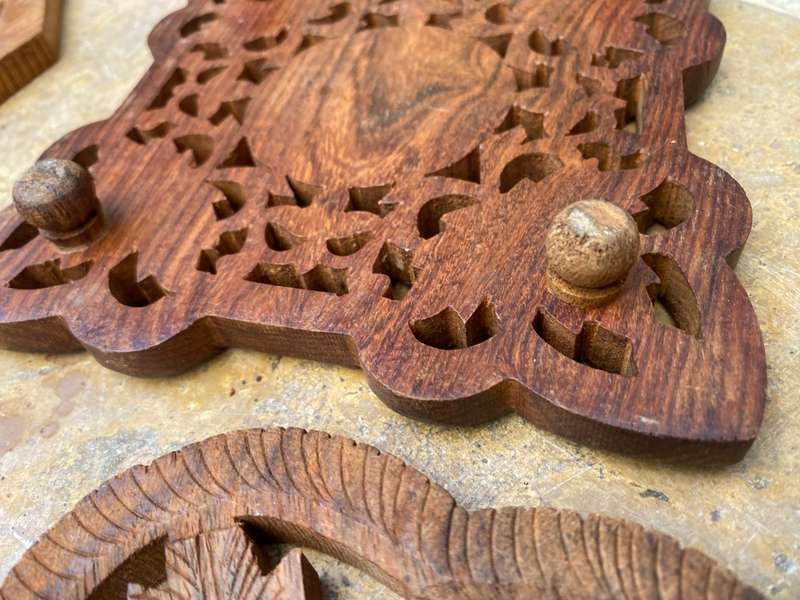 Vintage sheesham bowl and trivet lot inlay inlaid India