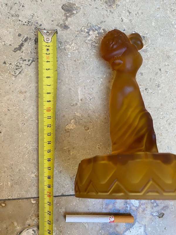 Vintage frosted glass flower frog art deco lady