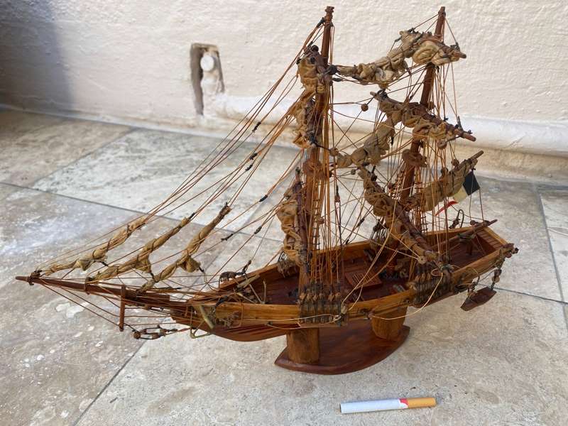 Antique vintage  French sailing boat model boat 3 mast hand made