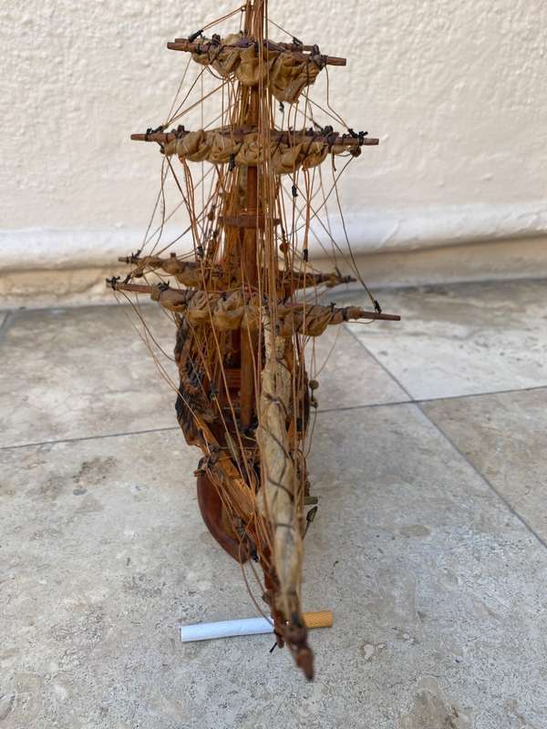 Antique vintage  French sailing boat model boat 3 mast hand made