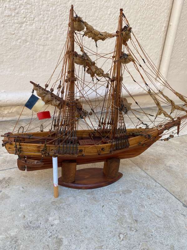 Antique vintage  French sailing boat model boat 3 mast hand made