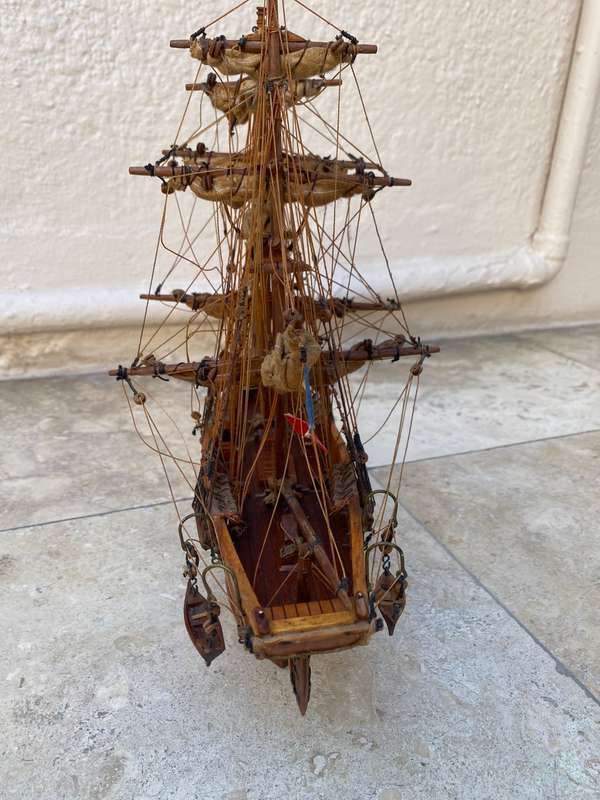Antique vintage  French sailing boat model boat 3 mast hand made