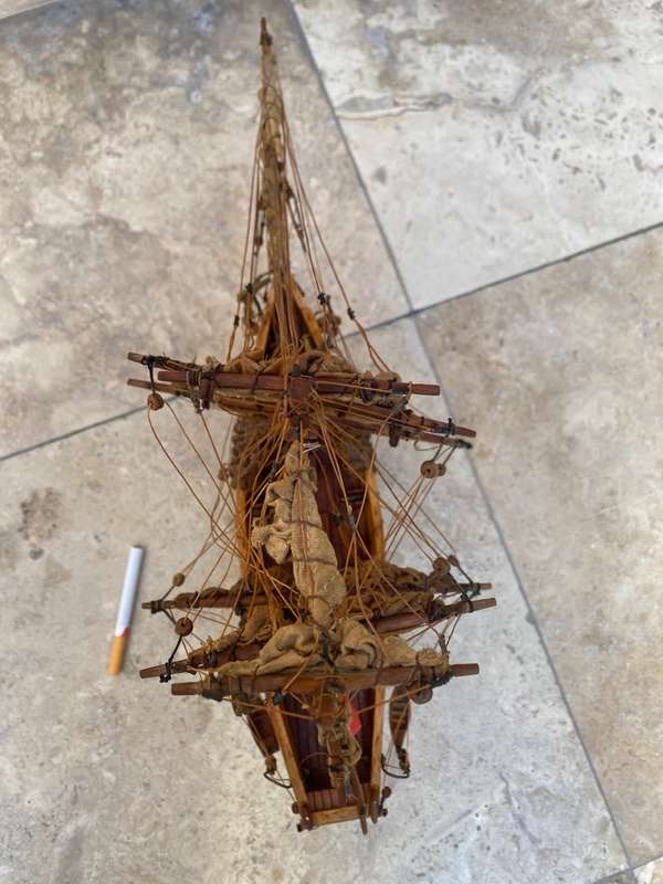 Antique vintage  French sailing boat model boat 3 mast hand made