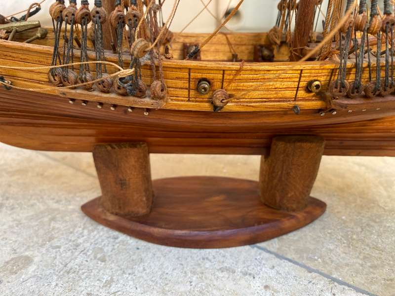 Antique vintage  French sailing boat model boat 3 mast hand made