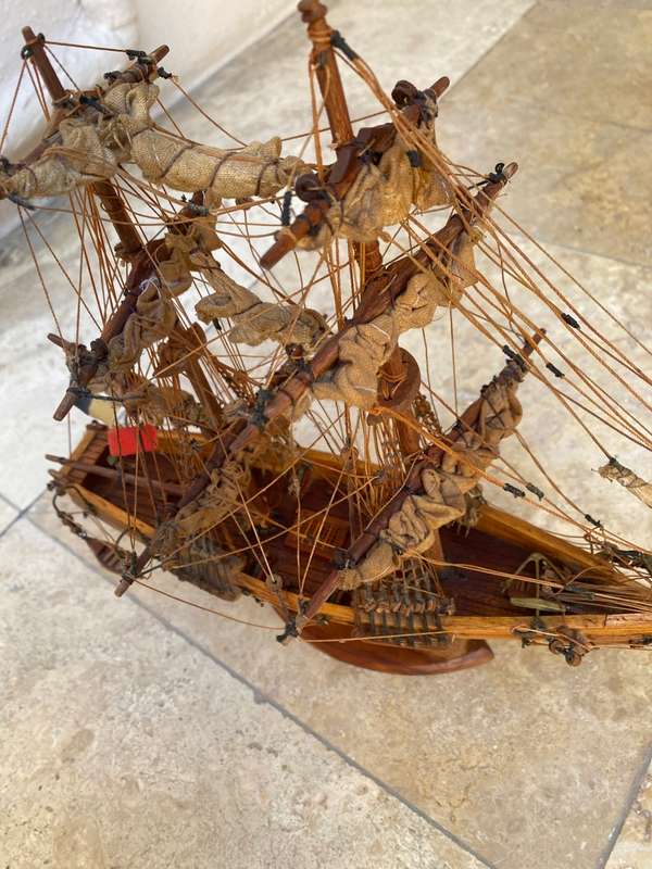 Antique vintage  French sailing boat model boat 3 mast hand made
