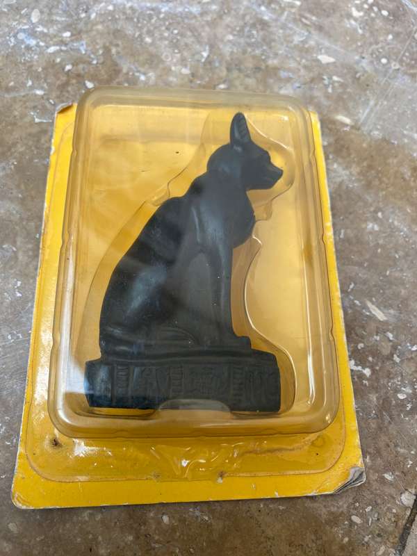 Vintage Egypt Bastet black cat stone statue 9cm in original packaging