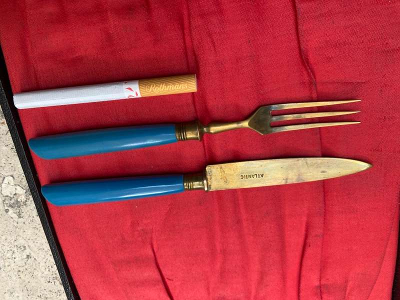 Vintage retro Atlantic Cutlery German Brass Knife Set, Set of 12 in box