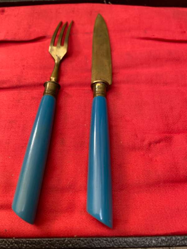 Vintage retro Atlantic Cutlery German Brass Knife Set, Set of 12 in box