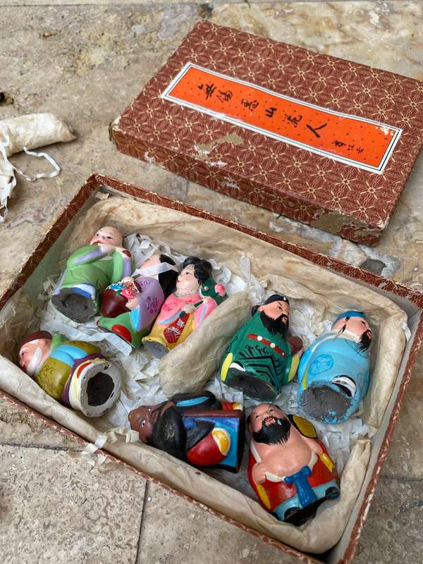 Vintage Chinese eight immortals  figures hand painted clay