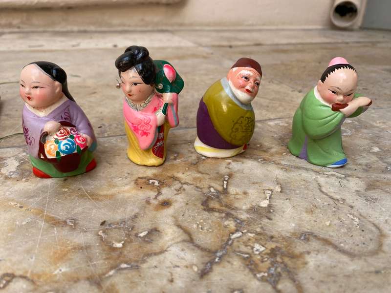 Vintage Chinese eight immortals  figures hand painted clay