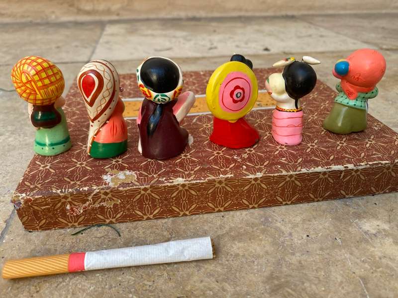 Vintage Chinese figurine lot of 12 in national outfits , clay and hand painted in box