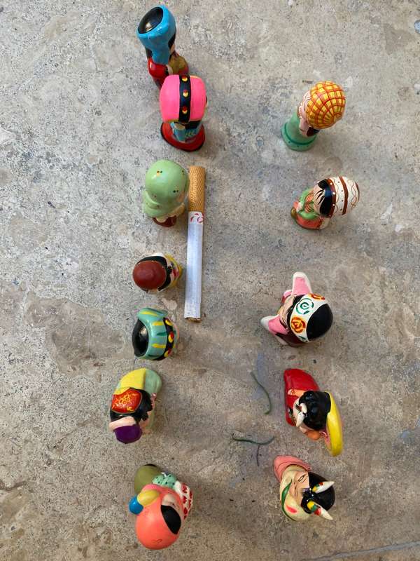 Vintage Chinese figurine lot of 12 in national outfits , clay and hand painted in box