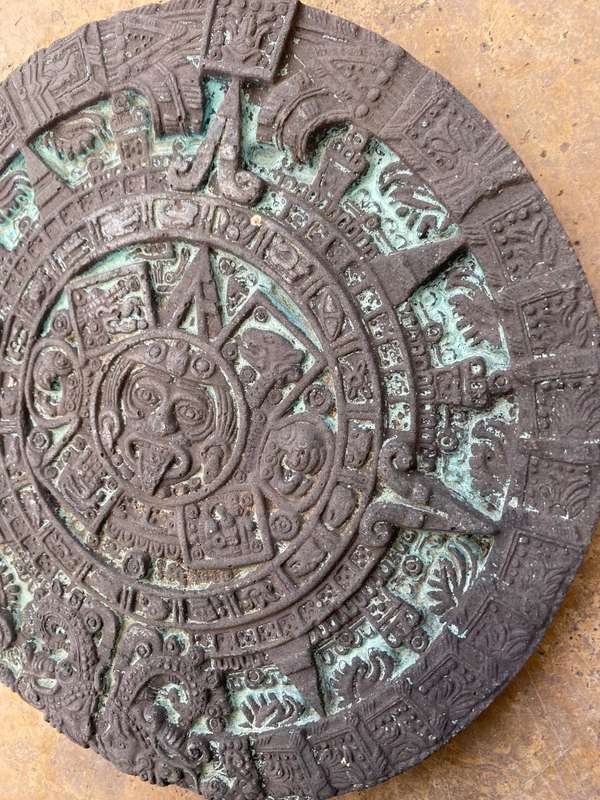 Vintage aztec terracotta Mayan calendar wall plaque