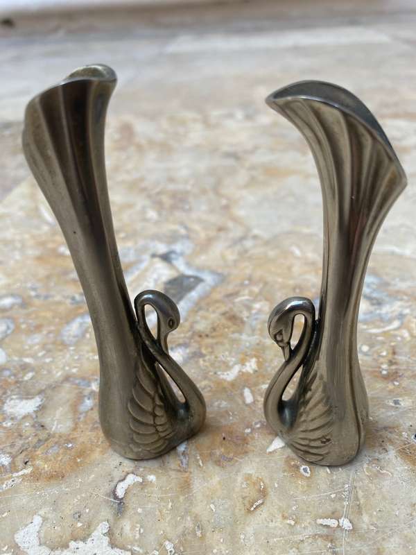 Vintage silver plated retro swan bud vase lot of 3