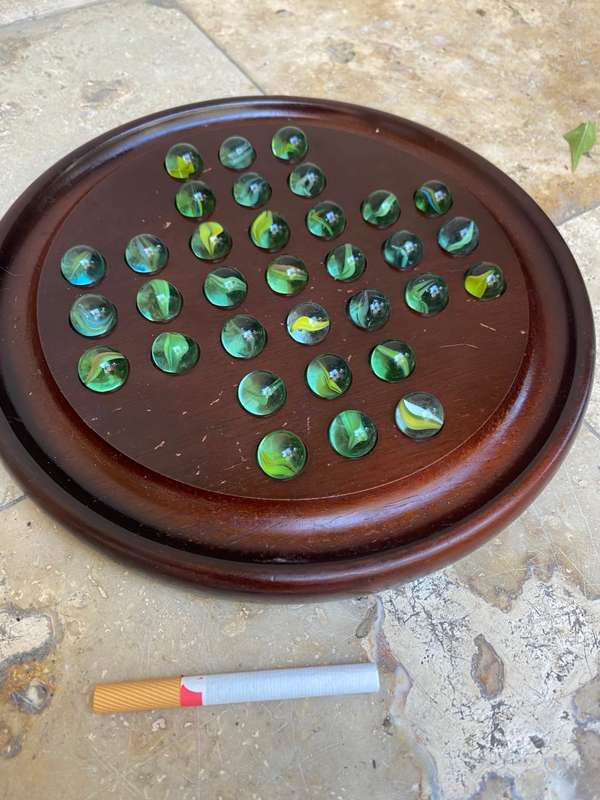 Vintage solitaire old  marbles marble game wood