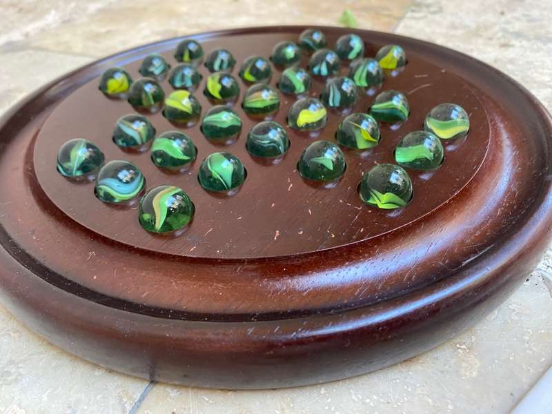 Vintage solitaire old  marbles marble game wood