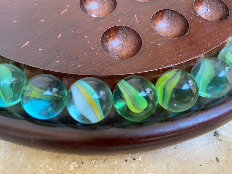 Vintage solitaire old  marbles marble game wood